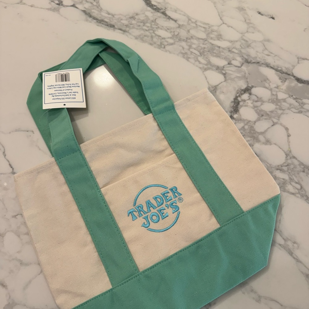 Trader Joe's Mini Tote Bag, Green, New w Tags